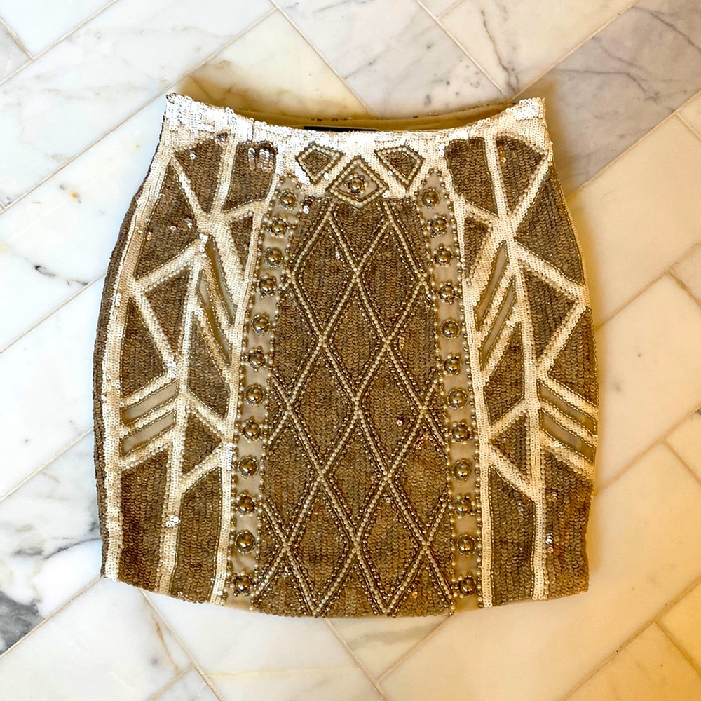 GORGEOUS Needle & Thread Sequin Mini Skirt Gold 2 Beaded